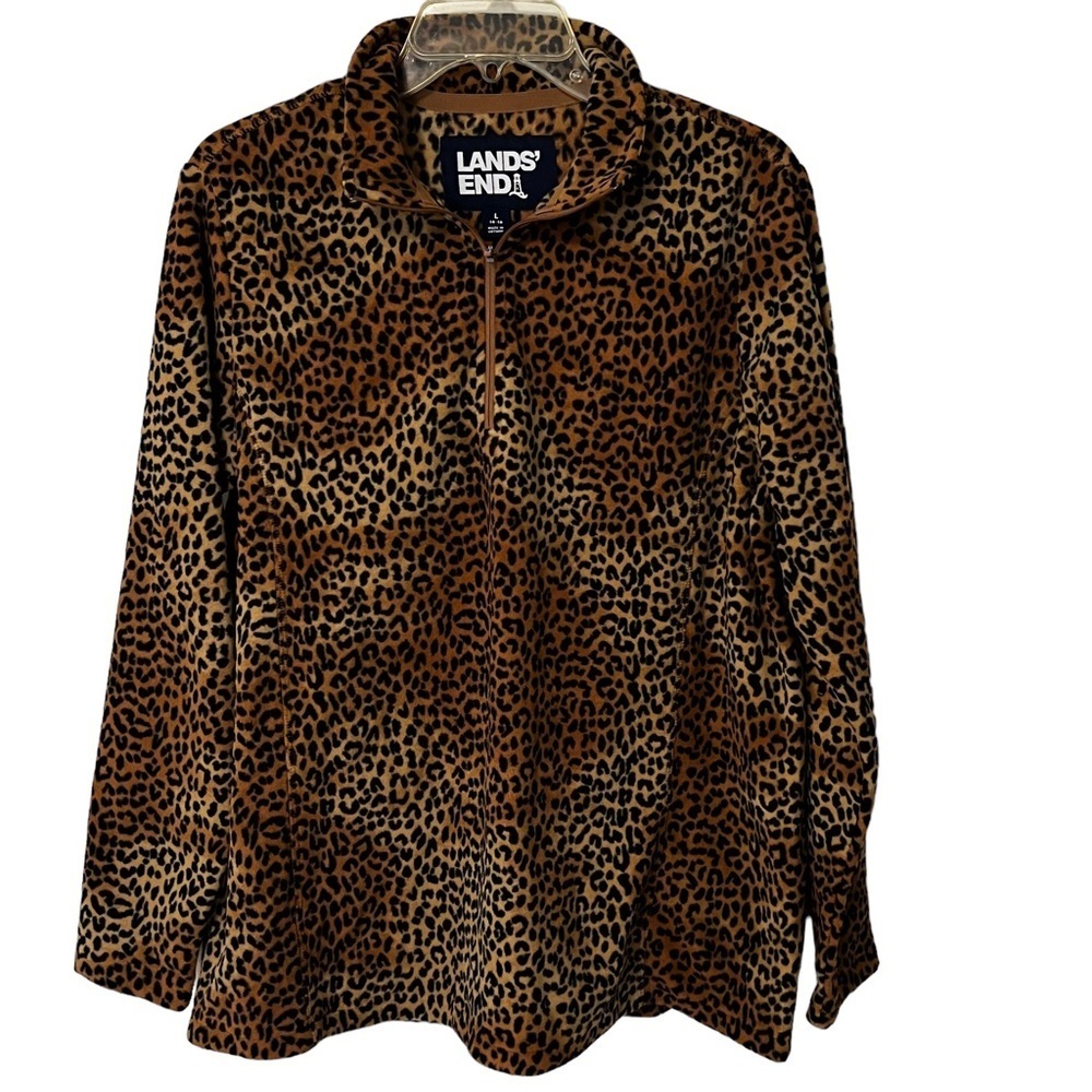 NEW Lands End Quarter Zip Printed Fleece Pullover Sweater Jacket L Animal Print - Picture 2 of 14